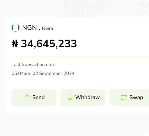 Currency card showing balances in USD, GBP, EUR, NGN