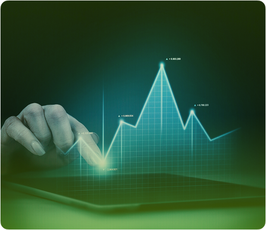Hand touching a screen with financial chart graphics