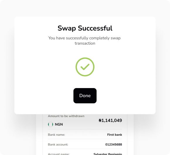Mobile UI showing withdrawal form and confirmation details
